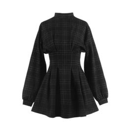 Gothic Plaid High-waisted Long Lantern Sleeves Mini Dress Tuck Dress, Vintage Mini Dresses, Fashion Stand, Halloween Tattoo, Style Gothic, Kleidung Diy, Goth Dress, Mode Kpop, Gothic Dress