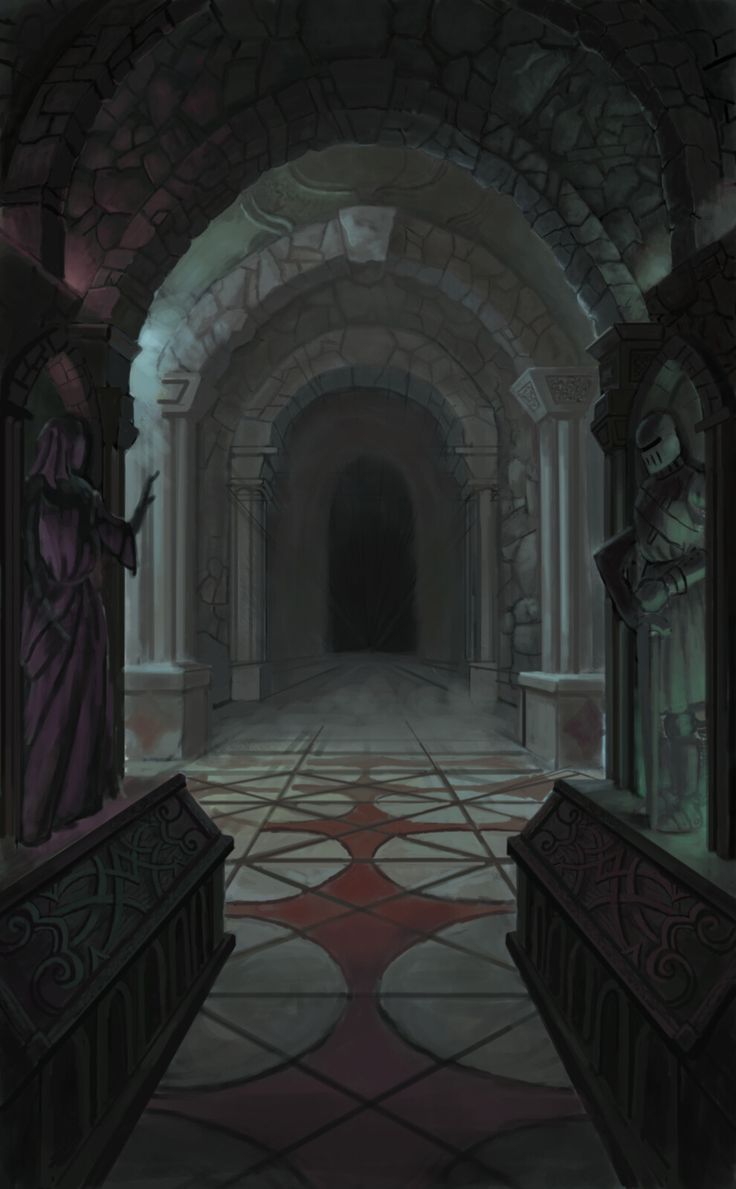 an image of a hallway in a fantasy setting that looks like it is going to be dark