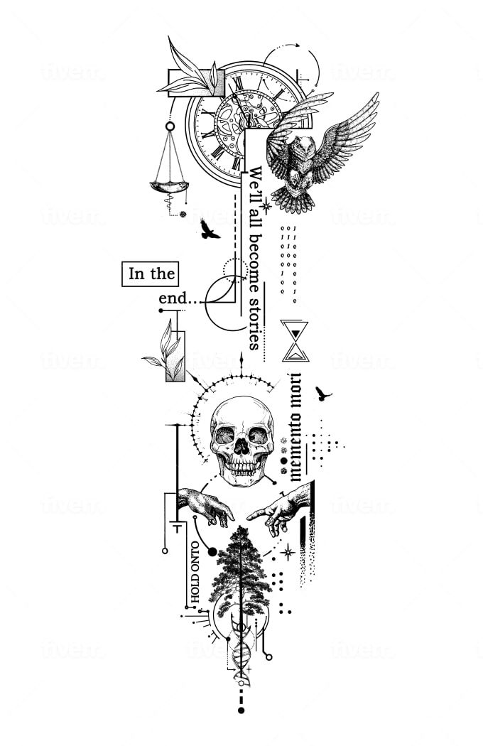 an old school tattoo design with skulls and other symbols