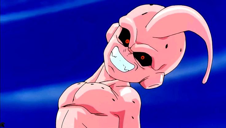 an animated pink alien with black eyes and long hair, standing in front of a blue sky