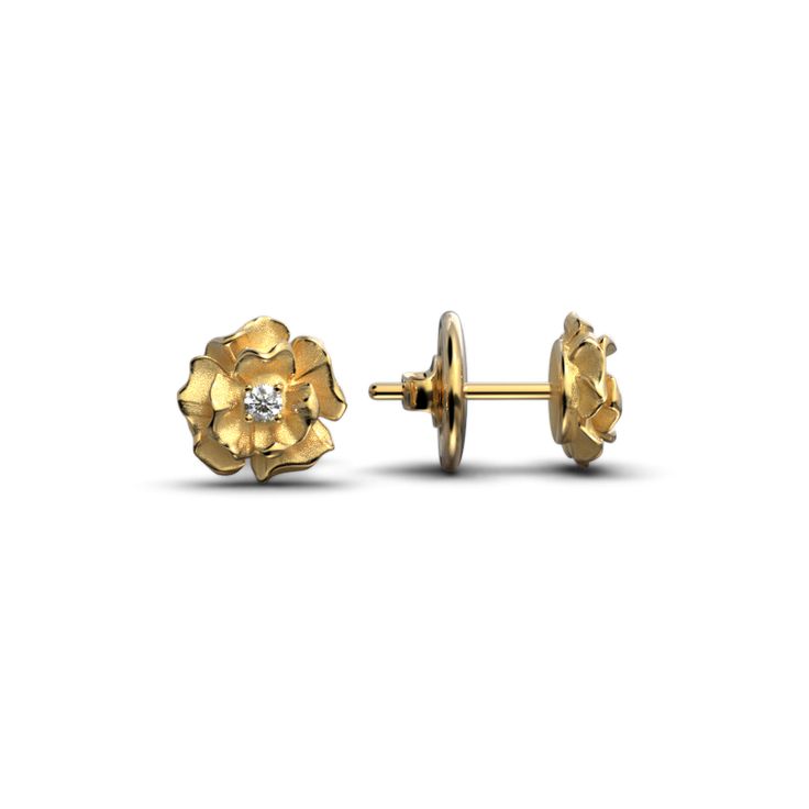 Rose shaped diamond gold stud earrings Gold Diamond Flower Earrings For Formal Occasions, Formal Gold Diamond Flower Earrings, Luxury Flower Earrings With Prong Setting For Formal Occasions, Luxury Formal Flower Earrings With Prong Setting, Formal Yellow Gold Flower Earrings With Diamond Accents, Elegant Yellow Gold Flower Earrings With Diamond Accents, Luxury 14k Gold Flower-shaped Earrings, Luxury 14k Gold Flower Shaped Earrings, Luxury Yellow Gold Flower Shaped Diamond Earrings