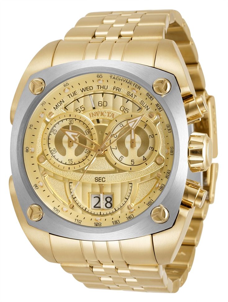 This Invicta watch from the Reserve collection holds a Quartz movement, and it features a sturdy gold case. On its face you can find a rose gold, gold metal dial covered by a durable Flame Fusion Crystal. This style is finished by a reliable gold stainless steel band, and it offers 100m water resistance.The exceptional taste and distinguished palette of the connoisseur will discover timeless pleasure within the Invicta Reserve collection. Specially developed for those in the know, Reserve is a r Gold Watch Men, Best Watches For Men, Invicta Watches, Stylish Watches, Men's Watches, Gold Case, Stainless Steel Band, Stainless Steel Watch, Chronograph Watch