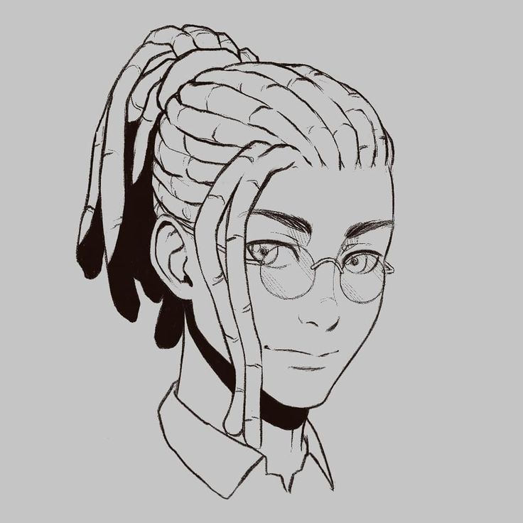 a drawing of a woman with glasses and braids in her hair, looking to the side