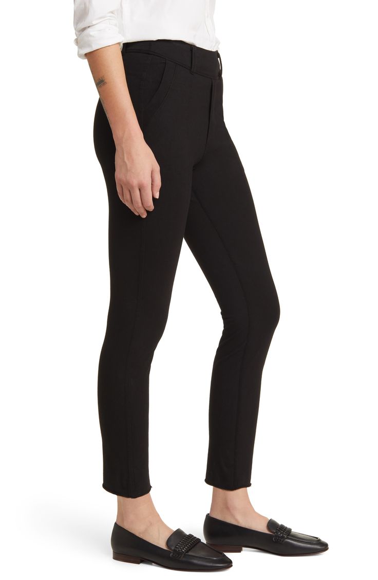 Leggings to take you from work to play to just chilling feature trouser detailing and are cut in a cropped length from superstretch cotton for peak comfort. 24 1/2" inseam; 11" leg opening; 11 1/2" front rise; 14" back rise (size Medium) Pull-on style; faux fly Front slant pockets; faux back welt pockets 88% cotton, 12% spandex Machine wash, tumble dry Made in the USA Workwear Cropped Leg Pants With 4-way Stretch, Elastane Cropped Leg Pants For Workwear, Stretch Business Casual Cropped Pants, Stretch Cropped Leg Pants For Business Casual, Modern Mid-rise Workwear Bottoms, Business Casual Elastane Leggings Trousers, Straight Leg Workwear Leggings, Modern Mid-rise Workwear Pants, Modern Cropped Leg Work Pants