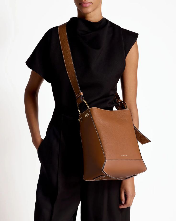 Strathberry - Lana Midi Bucket Bag - Leather Bucket Bag - Tan Workwear Top Handle Bucket Bag, Chic Bucket Bag With Smooth Grain For Work, Chic Bucket-shape Shoulder Bag For Work, Structured Leather Bucket Bag, Versatile Bucket Bag, Chic Bucket Bag For Work, Chic Bucket Bag For Workwear, Structured Hobo Bag For Daily Use, Workwear Bucket Hobo Bag