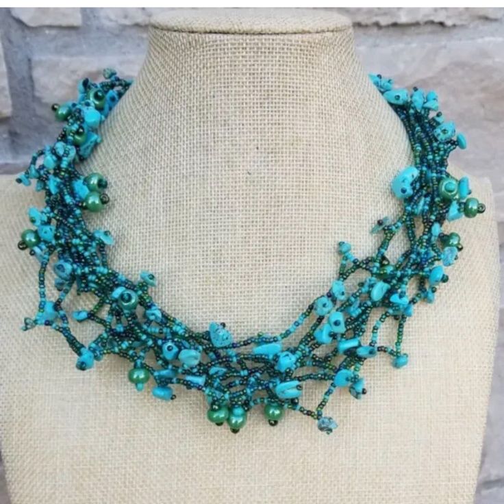 Turquoise Glass Multiple Strands Necklace Choker Magnet Clasp. Condition Is "New With Tags". Turquoise Multi-strand Jewelry For Jewelry Making, Adjustable Blue-green Beaded Jewelry, Beaded Turquoise Necklace For Jewelry Making, Multi-strand Beaded Turquoise Jewelry, Turquoise Multi-strand Necklaces For The Beach, Adjustable Multi-strand Turquoise Blue Necklace, Turquoise Multi-strand Necklace For Beach, Turquoise Multi-strand Beaded Necklaces As Gift, Unique Multi-strand Turquoise Necklace