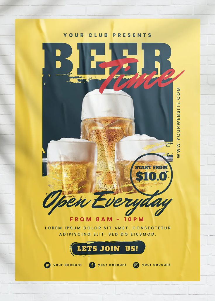 a beer flyer is shown on a brick wall