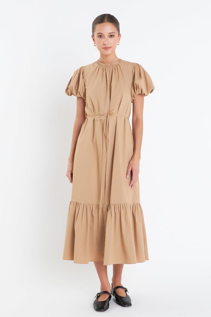 ENGLISH FACTORY - Skinny Belted Midi Dress - DRESSES available at Objectrare Beige Midi-length Dress For Work, Brown Short Sleeve Midi Dress For Daywear, Chic Neutral Midi Length Dress, Neutral Midi Length Workwear Dresses, Neutral Short Sleeve Midi Dress For Daywear, Neutral Midi Dress For Workwear, Beige Mid-length Workwear Dresses, Neutral Midi Dress For Work, Beige Mid-length Dress For Work