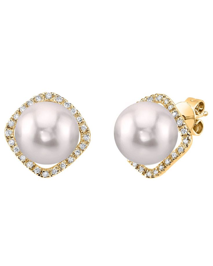 These beautiful pearls earrings add a touch of class to any occasion. The earrings feature two AA+ quality, 8.5-9.0mm Japanese Akoya cultured pearls, hand picked for their gorgeous luster and surface. The pearls are mounted with 0.13 carats of SI quality diamonds on 1.65 grams of the finest 14K gold. All earrings are approved by our staff of GIA pearl experts and come packaged in a beautiful jewelry box. Pearl Earrings With Diamond Accents For Evening, Luxury Pearl Embellished Earrings For Formal Occasions, Elegant High Luster Pearl Earrings Gift, Elegant Formal Pearl Embellished Earrings, Elegant Akoya Pearl Earrings For Anniversary, Elegant Round Pearl Earrings With High Luster, Elegant Pearl Earrings With High Luster For Evenings, Elegant Pearl White Pearl Earrings For Anniversary, Elegant Round Pearl Earrings For Evening