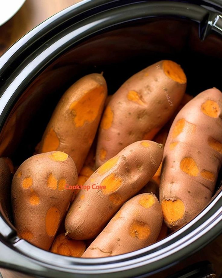 potatoes with yellow spots are in the crock pot