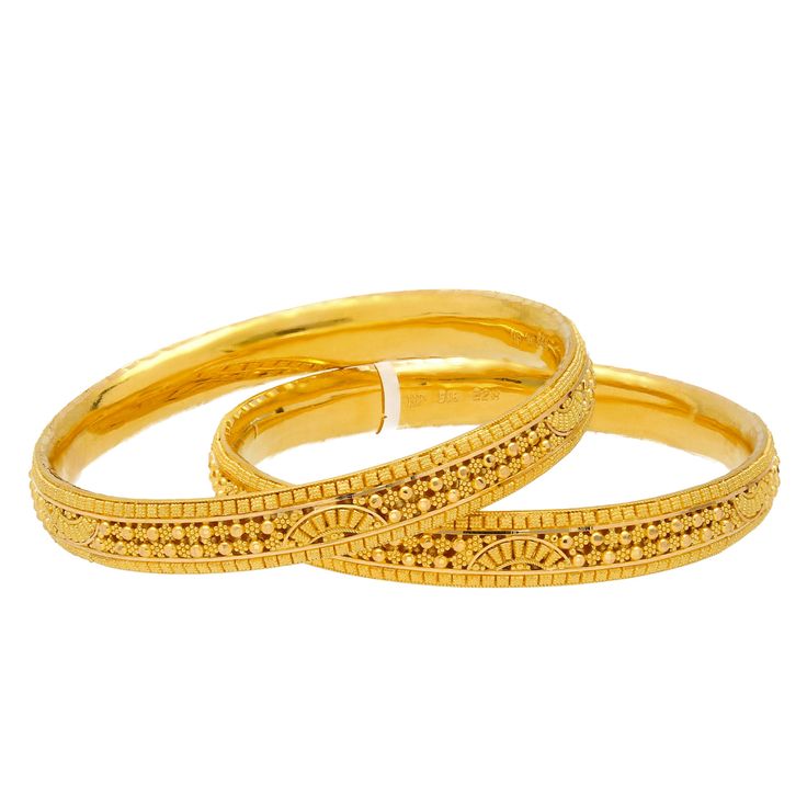 These radiant 22k yellow gold bangles have elaborate filigree details and beaded accents that will add a cultural vibrancy to your traditional, bridal, or casual looks. Features: • 22k yellow gold • Beaded filigree design • Set of six (6) banglesIf you're looking for quality 22k gold bangles then look no further than Virani Jewelers! Our gorgeous bangles have one of a kind details and stunning accents that you'll have to see to believe. Whether you're shopping for jewelry to add to your everyday 22k Gold Bangles, Gold Bangle Set, Yellow Gold Bangle, Gold Bead Necklace, Filigree Design, Gold Bangle, Bangle Set, Design Set, 22k Gold