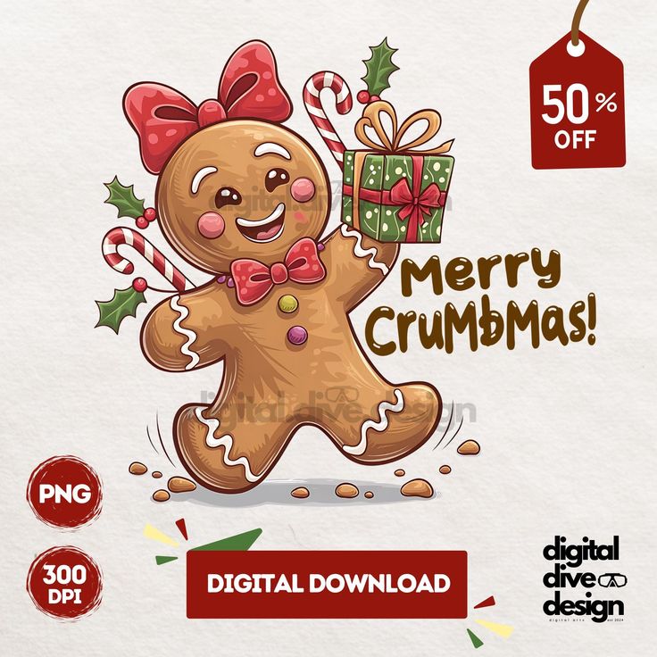 merry crumbmas ginger with gift box svg cut file for cutting machines and silhouettes