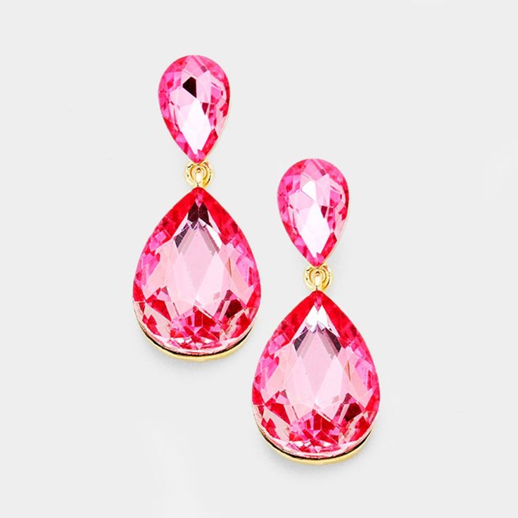 Gold Metal W Pink Rose Colored Glass Crystal Stones, Double Teardrop Design Style, Dangle Earrings Shiny Evening Formal Statement Jewelry Size: 1.75" X 0.75" Post Backing Color: Lt Rose , Gold Lr 157493 1152 E Glamorous Pink Teardrop Earrings, Trendy Pink Dangle Teardrop Earrings, Trendy Pink Jewelry For Formal Occasions, Trendy Pink Teardrop Earrings, Pink Teardrop Earrings For Party, Elegant Pink Teardrop Earrings, Elegant Pink Teardrop Earrings For Party, Pink Drop Earrings For Party, Pink Teardrop Earrings For Formal Occasions