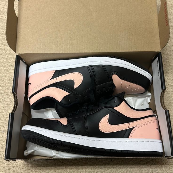 They Are Very Nice Pink And Black Nike Jordan 1 Low Shoes Size 8.5 Us And Without Any Use, I Bought Them When They Came Out But I Never Wore Them And That's Why I'm Selling Them. Sporty Pink Leather Jordan Shoes, Pink Low-top Leather Jordan Shoes, Pink Custom Sneakers For Sports With Branded Heel, Casual Pink Low-top Jordan Shoes, Nike Pink High-top Jordan Shoes, Pink Jordan Shoes With Cushioned Footbed, Pink Low-top Jordan Shoes, Nike Low-top Pink Jordan Shoes, Pink Low-top Jordan Shoes With Branded Insole