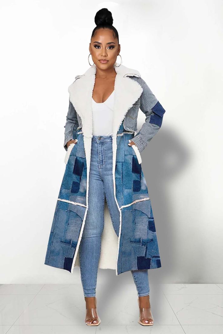 Long Denim Coat, Long Outerwear, Denim Patchwork, Suede Material, All Eyes, Denim Coat, Mini Dresses, Soft Suede, Shopping Mall