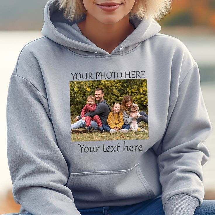 Custom Photo Hoodie, Custom Hoodie, Custom Picture Hoodie, Birthday Photo Hoodie, Holiday Gift, Family Picture Hoodie, Custom Image Hoodie You can customize your own hoodie. Send your photo, choose your text color and font then we will print your own design. It is a great gift for your beloved ones.  TO ADD TEXT OR PHOTO TO THE BACK OF THE SHIRT, PLEASE CLICK THE LINK BELOW AND ADD IT TO CART: https://www.etsy.com/listing/1345298740/additional-fee-for-back-text-design?click_key=b63a042dd6bd5e2b5 Hooded Winter Hoodie As Gift, Winter Hooded Hoodie As Gift, Winter Gift Hooded Hoodie, Winter Gift Hooded Sweatshirt, Fall Hoodie Sweatshirt As Gift, Hooded Winter Sweatshirt Gift, Fall Hooded Sweatshirt, Fall Letter Print Hoodie Gift, Long Sleeve Hoodie With Letter Print For Gift