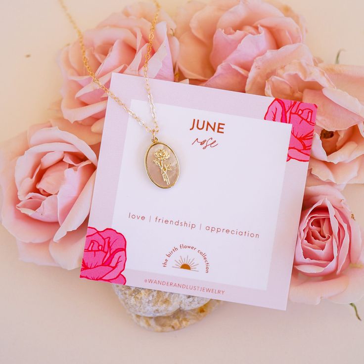 Introducing our lovely and charming June Birth Flower Necklace is the new addition to our Birth Flower Necklace Collection! The necklace features the iconic and beloved Rose, the birth flower for June, symbolizing love and appreciation. This necklace is the perfect gift for someone special or a delightful treat for yourself! The pendant's intricate design showcases the Rose's enchanting beauty, and the necklace's dainty yet eye-catching size will make you fall in love with it over and over again