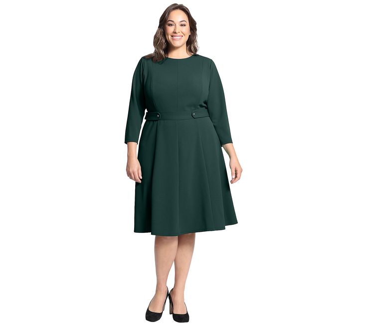 Layer on your favorite statement accessories for a polished look in this chic midi dress boasting princess-line detailing and adjustable tabs at the waist. From London Times. Fall Dresses With 3/4 Sleeves In Solid Color, Solid Color Dresses With 3/4 Sleeve For Fall, Solid Fall Dresses With 3/4 Sleeve, Solid Color Fall Dress With 3/4 Sleeves, Solid Color 3/4 Length Fall Dress, Fall Solid 3/4 Length Dresses, Fall Solid Color 3/4 Length Dresses, Office Dresses With 3/4 Sleeves, Half-sleeve Fall Workwear Dresses