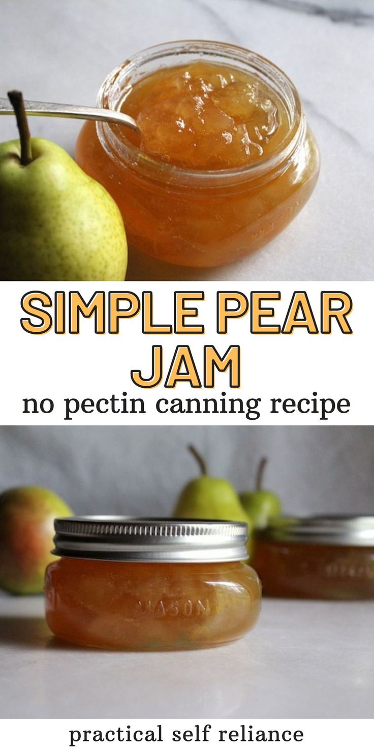 two jars filled with jam sitting on top of a table next to an apple and another jar