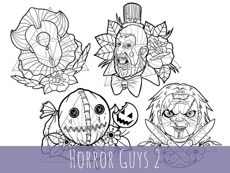 three halloween coloring pages with the words horror guys 2