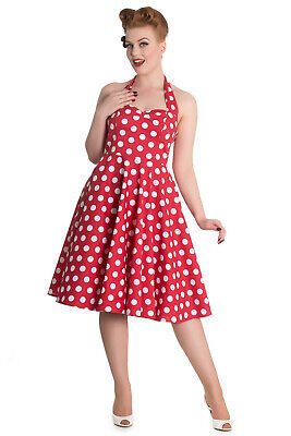 Amazing and gorgeous 60's style Polka Dot swing dress from Hell Bunny. Crafted from unlined stretchy cotton with a classic polka dot print in an authentic 60's style cut. Featuring a feminine fit with a fitted zip fastening bodice with a gathered bust and and a tailored silhouette, defining curves for a killer pin-up look. Retro Cotton Party Dress, Retro Cotton Dress For Party, Retro Polka Dot Dresses For Party, Polka Dot Cotton Knee-length Dress, Knee-length Cotton Polka Dot Dress, Knee-length Polka Dot Cotton Dress, Red Retro Dress For Spring, Cotton Knee-length Polka Dot Dress, Retro Red Dress For Spring