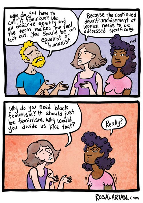 a comic strip with two women talking to each other and one is telling her something