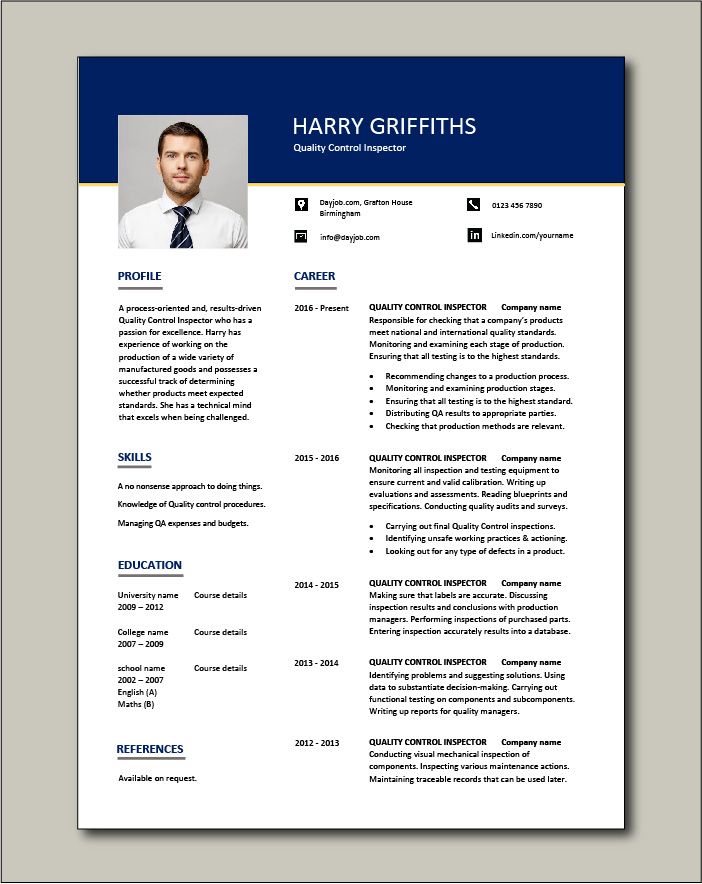 a professional resume template with blue and yellow accents