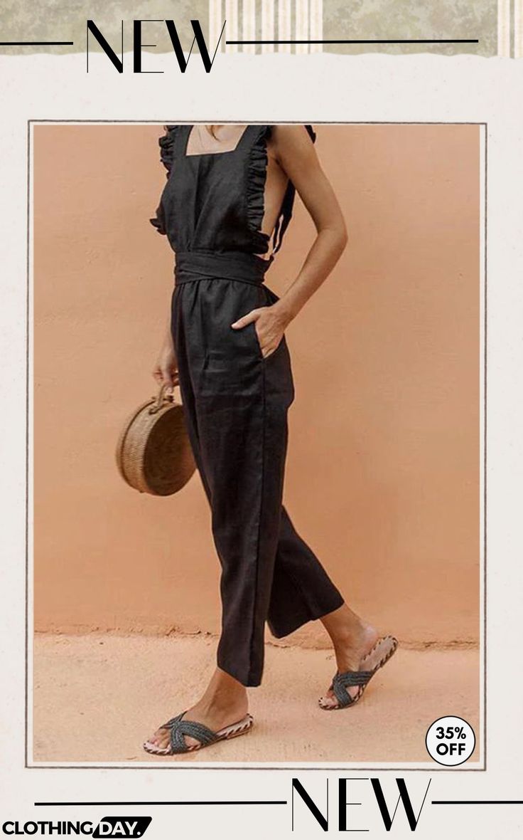 Marlee Bow Ruffled Backless Jumpsuit Casual Summer Jumpsuits And Rompers With Ruffles, Summer One-piece Jumpsuits And Rompers With Ruffles, Summer Ruffle Jumpsuits And Rompers, Summer Ruffles One-piece Jumpsuits And Rompers, Summer Ruffled One-piece Jumpsuits And Rompers, Summer Jumpsuits And Rompers With Ruffles For Day Out, Casual Ruffled Jumpsuits And Rompers For Brunch, Chic Overall Bottoms For Vacation, Summer Brunch Jumpsuit With Ruffles