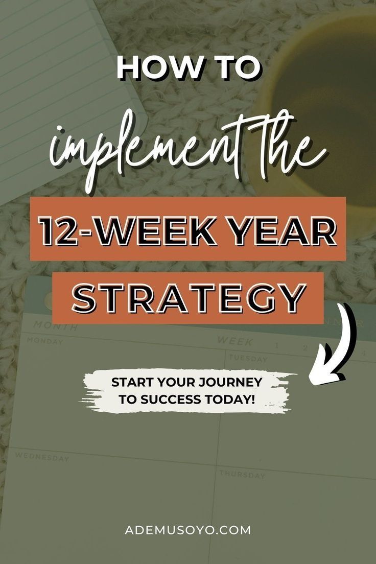 a coffee cup and notebook with the title how to implement the 12 - year strategy start your journey to success today