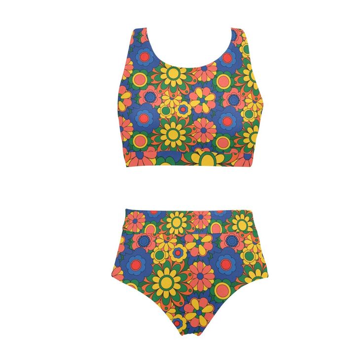 Bikini, Retro Bikini, Two piece Bikini Set, Mod Floral Bikini, 60s 70s Style Bikini, Retro Swimsuit, Multicolor Bikini, Women's Bikini A retro style swimwear I wanted to design to celebrate the 60s 70s era hence this cute floral pattern print design. Wear a big sunglasses with it. Comes with matching high waist bikini bottom. Material: Spandex and Polyester Custom and handmade to order. Designed in California, handmade overseas. Retro Green Stretch Swimwear, Retro Print Swimwear For Beach Season, Retro Fitted Printed Swimwear, Retro Multicolor Printed Swimwear, Retro Printed Swimwear For Beach Season, Beachwear Swimwear With Retro Print For Poolside, Retro Print Swimwear For Beach, Retro Print Swimwear For Beach Season Vacation, Retro Print Beachwear Swimwear For Poolside