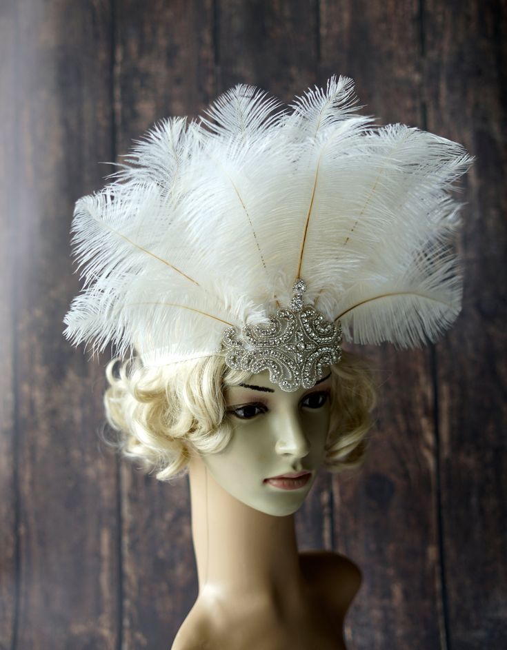 "Feather crystal carnival headdress Gatsby flapper headband, 1920's flapper Headpiece headband, Samba party Crystal Headband headdress Beautiful carnival Style, Great Gatsby inspirated design - flapper rhinestone and big feathers headband. Perfect for a carnival part , vintage party, or a 1920's wedding or Great Gatsby party. Big clear crystal rhinestone haedband embellished with rhinestone applique. This sparkly headband is very unique and wow looking. There are big ostrich feathers that looks Flapper Style Fascinator Headband For Party, Vintage Adjustable Feather Headpieces, Vintage Adjustable Headpieces With Feathers, Adjustable Vintage Headpieces With Feathers, Adjustable Silver Headpiece For Carnival, Vintage Adjustable Headpiece For Carnival, Silver Adjustable Headpieces For Carnival, Gatsby Style Headband Fascinator, Adjustable Flapper Wedding Headpieces