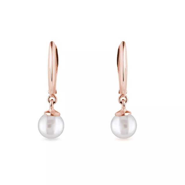 Earrings in Rose Gold with Freshwater Pearls Timeless Rose Gold Hoop Earrings For Formal Occasions, Timeless Rose Gold Hoop Earrings For Formal Events, Formal Rose Gold Pearl Earrings, Elegant Rose Gold Akoya Pearl Earrings, Classic Rose Gold Akoya Pearl Jewelry, Classic Rose Gold Jewelry With Pearl Drop, Timeless Rose Gold Earrings For Formal Occasions, Rose Gold Round Pearl Charm Earrings, Rose Gold Pearl Charm Earrings