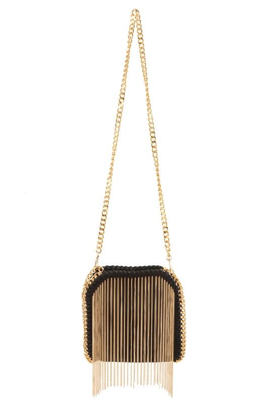 Carry all your essentials in style with our Metal Fringe Chain Crossbody Bag. This chic and versatile bag features a unique metal fringe design and a convenient crossbody strap. Perfect for any occasion, add a touch of edginess to your outfit while staying organized and hands-free. 9"(L) x 3"(W) x 9"(H) Chain Crossbody Bag, Purse Accessories, Handbag Shoes, Beauty Bar, Off Black, Staying Organized, Crossbody Strap, Hands Free, Tech Accessories