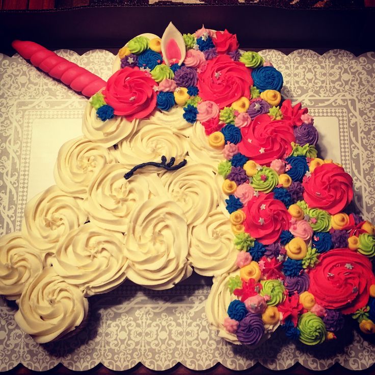 a cake shaped like a unicorn with flowers on it