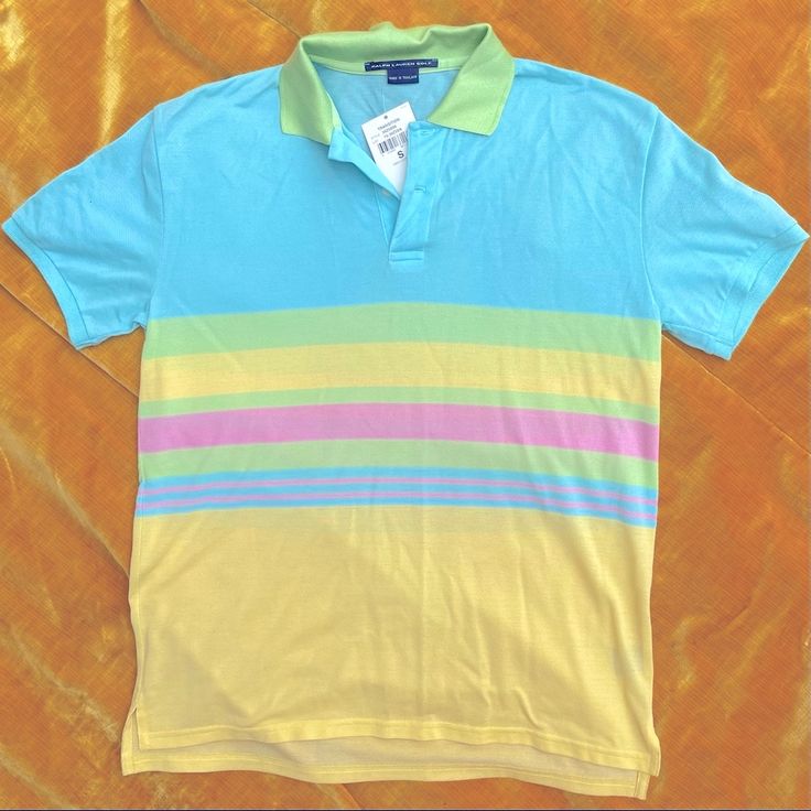 Gorgeous Polo Ralph Lauren Golf Striped Collared Short Sleeve Shirt New With Tags Rainbow Design Measurements Shown In Photos Bundle Items From My Closet For Combined Shipping And Discounts Offers Welcome Vibrant Yellow Short Sleeve Tops, Colorful Cotton Color Block Tops, Colorful Color Block Cotton Tops, Spring Green Color Block Shirt, Rainbow Cotton Shirt For Summer, Multicolor Collared Color Block Tops, Vibrant Cotton Tops, Rainbow Color Block Cotton Tops, Spring Multicolor Color Block Shirt