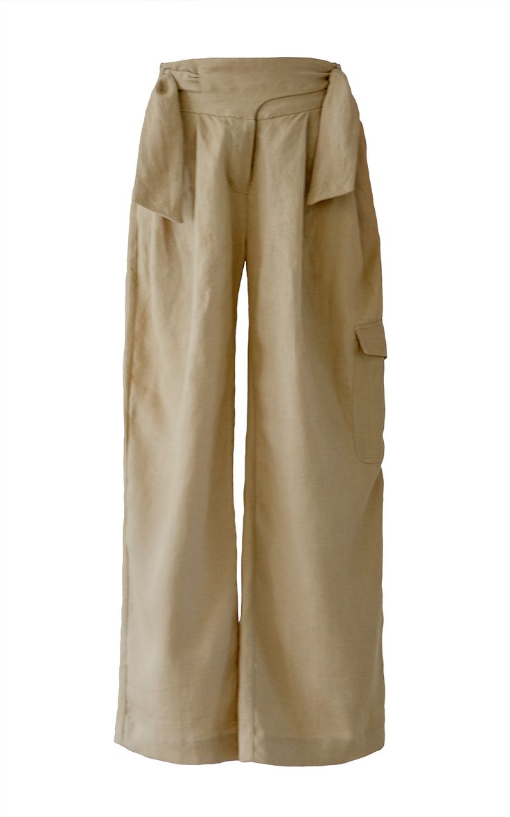 Women's Cotton Pants Beige Trousers With Side Pockets, Beige High-waisted Pants With Side Pockets, Beige Linen Cargo Bottoms, Beige Wide-leg Bottoms With Welt Pockets, Chic Linen Pants With Belt Loops, Beige Long Pants With Welt Pockets, Beige Trousers With Hip Pockets, Beige Long Pants With Side Pockets, Beige Linen Wide-leg Cargo Pants