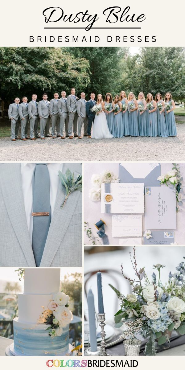 a collage of photos with blue and white wedding colors