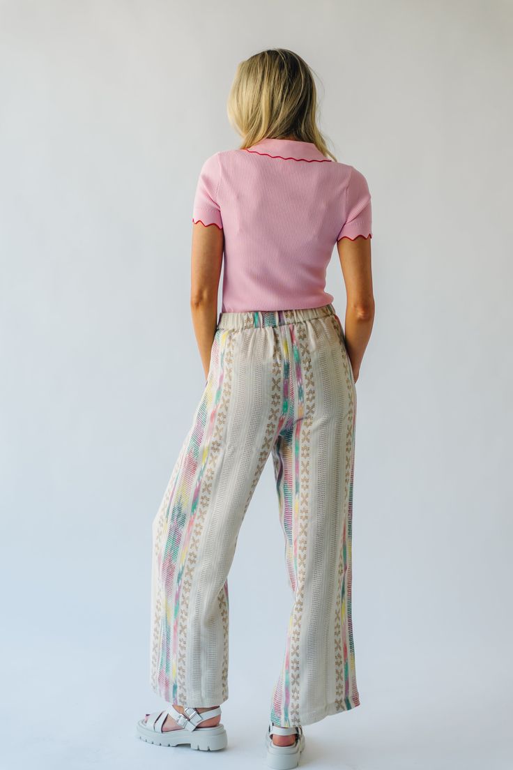 Introducing the Feia Embroidered Pant, perfect for adding some quirky style to your wardrobe. With colorful embroidery and a cream base, these pants are sure to make a statement. Step out in style while staying comfortable and unique. Details self: 61% acrylic + 22% polyester + 17% viscose lining: 100% cotton Fabric Care Guide Here Sizing & Fit Measurements are approximate and taken while laying flat across the front. Not doubled. small: waist = 15"; length = 42" ; inseam= 30" medium: waist = 15 Beige Floral Embroidered Pants For Spring, Cream Floral Embroidery Bottoms For Summer, Summer Cream Bottoms With Floral Embroidery, Beige Cotton Pants With Floral Embroidery, Summer Floral Embroidery Cream Bottoms, White Casual Pants With Floral Embroidery, Casual White Pants With Floral Embroidery, Beige Floral Embroidered Bottoms For Spring, Summer Embroidered Beige Pants