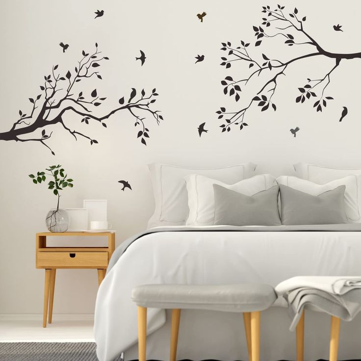 PRICES MAY VARY. Elements included two black branches and birds. A single branch measures approximately 31 inches(H) and 20 inches (W) [80cm(H), 50cm(W)]. Simple and beautiful black wall art decor for your room. Material: Vinyl. Non-toxic, environmental protection, waterproof. Easy to apply, remove and reuse without leaving damage or residue. Very easy to assemble and great focal point in your kids room, bedroom, kitchen, TV wall, baby boys and baby girls room. It can be stuck to walls, furnitur Tree Branch Wall Art, Tree Branch Wall, Bird Wall Decals, Wall Art Decals, Living Room Nursery, Family Tree Wall Decal, Tree Wall Stickers, Wall Stickers Bedroom, Tree Wall Decal