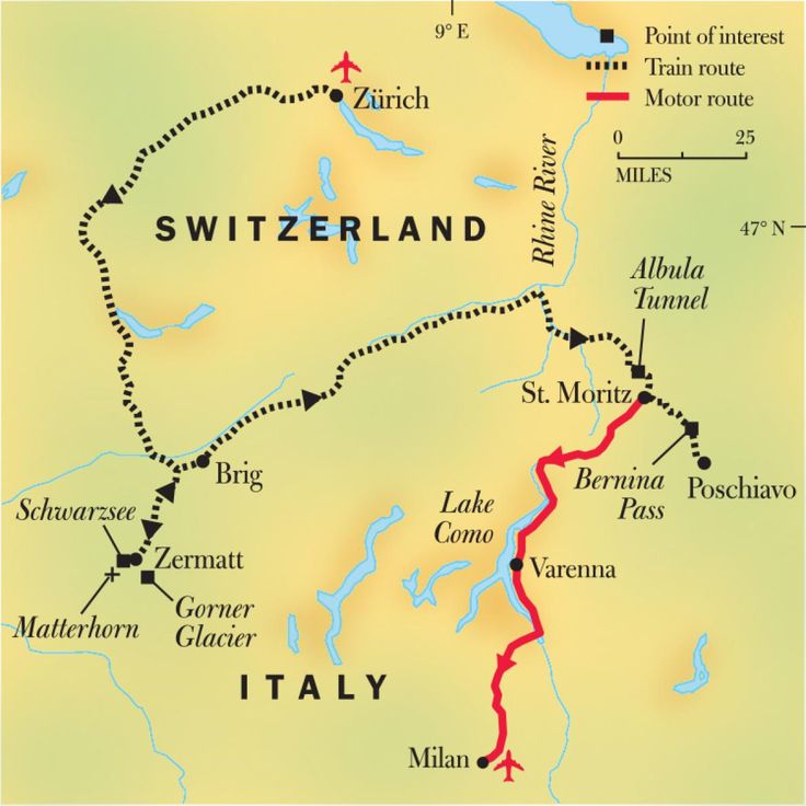 a map showing the route of switzerland and its major cities, as well as towns