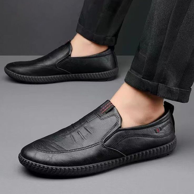 These slip-on leather shoes are designed for a professional look. They are made from quality leather with a classic silhouette, making them the perfect choice for any business casual occasion. The shoes feature a round toe and a low profile for a comfortable fit. A pair of leather shoes that has taste, style, and comfort, so don’t wait - get your pair today and experience the ultimate in comfort and style. FEATURES * Durable Leather Upper: The quality leather upper of these slip-on business casu Business Leather Slip-on Shoes With Rubber Sole, Leather Closed Toe Slip-ons For Business Casual, Leather Round Toe Slip-ons For Business, Leather Slip-ons With Textured Sole For Business Casual, Business Casual Slip-on Oxfords, Business Slip-on Leather Shoes With Rubber Sole, Leather Low-top Slip-ons For Office, Casual Slip-on Oxfords For Business, Business Slip-ons With Brogue Detailing And Round Toe