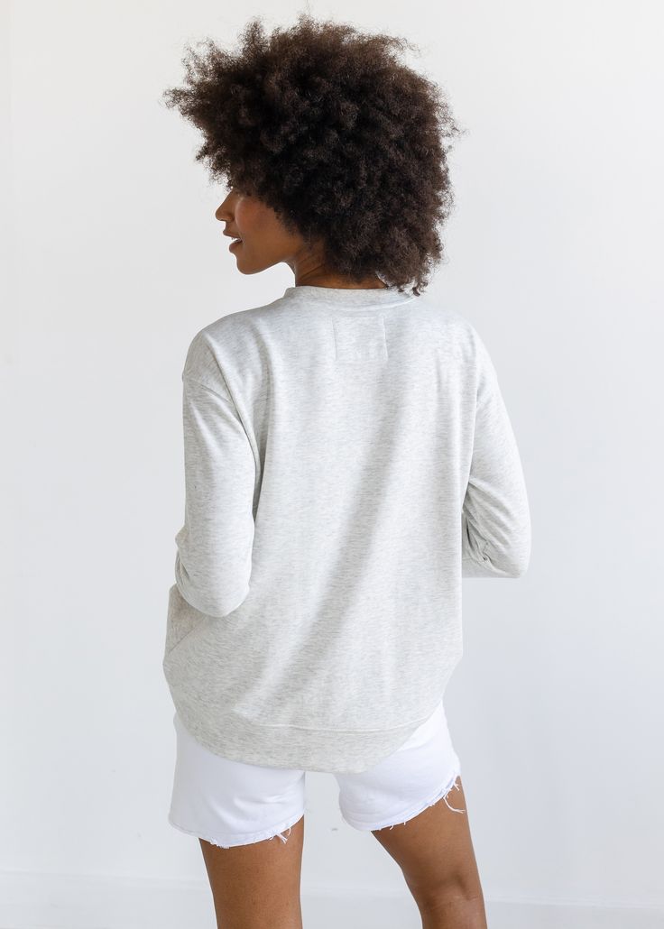 A year-round essential that you won’t want to take off. Made from an incredibly soft, double-face Peruvian pima and modal blend, this sweatshirt is soft enough to sleep in but polished enough for errands around town or a casual meal out. Plus, its medium weight is perfect for all seasons. Casual Crew Sweats For Layering, Soft-washed Tops For Winter Layering, Athleisure Tops With Ribbed Collar For Loungewear, Relaxed Crew Neck Sweats For Everyday, Soft-washed Crew Neck Sweater For Layering, Cozy Fit Basic Top For Loungewear, Sporty Ribbed Collar Tops For Loungewear, Sporty Tops With Ribbed Collar For Loungewear, Sporty Loungewear Tops With Ribbed Collar