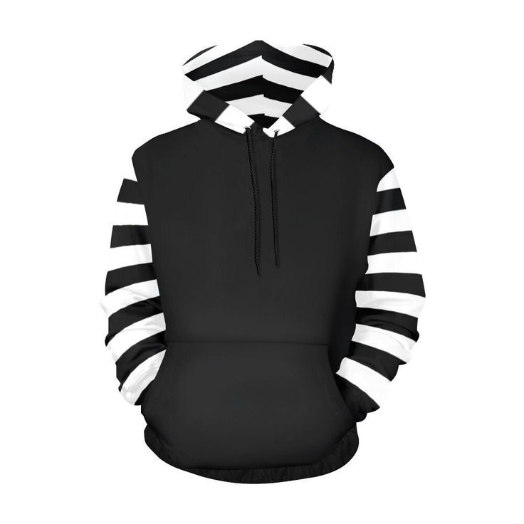 "This Black and White Striped Sleeves Hoodie is perfect for anyone who loves Edgy Bold Fashion or Creepy Classic Goth Vibes. With a Mens Unisex Fit it's Lightweight with High Quality Stretch for extra comfort. Featuring a crisp high contrast print on a premium stretch fabric that has a luxurious shine so it looks at good as it feels! The waistband and wrists are elastic to stay snug and secure. *Our all over print hoodies are not \"typical\" hoodie material/fabric. *The special fabric allows us Black Hooded Emo Sweatshirt, Black Emo Hoodie For Winter, Black Gothic Hoodie Sweatshirt, Black Gothic Sweater For Streetwear, Black Emo Halloween Sweater, Black Emo Hoodie For Halloween, Hooded Emo Sweatshirt For Halloween, Emo Hooded Sweatshirt For Halloween, Halloween Emo Hooded Sweatshirt