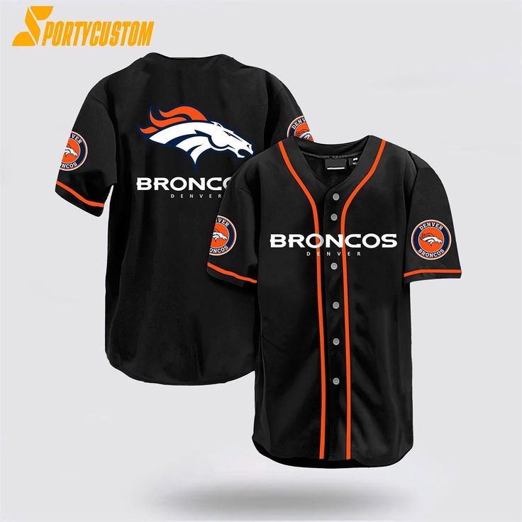 Denver Broncos Nfl Baseball Jersey For Hot Fans is a unique jersey designed for NFL and baseball fans. It is made of high-quality, breathable, and comfortable material. The design features a stylish collar that exudes a sporty look. The NFL logo and team name add a touch of professionalism. This product is suitable for cheering, [...] Black Sporty Baseball Jersey Fan Gear, Black Sporty Baseball Jersey For Fans, Fan Apparel Black Baseball Jersey, Black Baseball Jersey For Fan Gear, Casual Black Baseball Jersey For Fans, Black Baseball Jersey For Sports Fans With Letter Print, Sports Season Jersey With Team Logo And Baseball Collar, Black Sports Fan Baseball Jersey With Letter Print, Baseball Jersey With Sublimation Print For Game Day