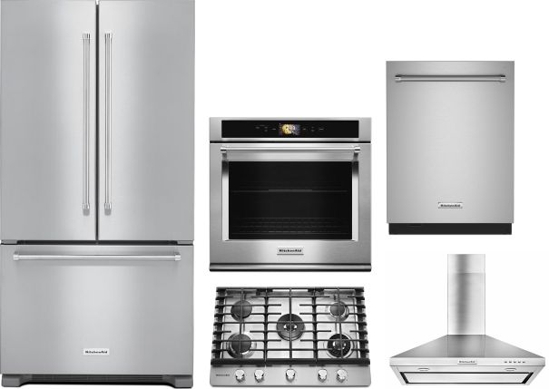 stainless steel kitchen appliances including stove, refrigerator and range