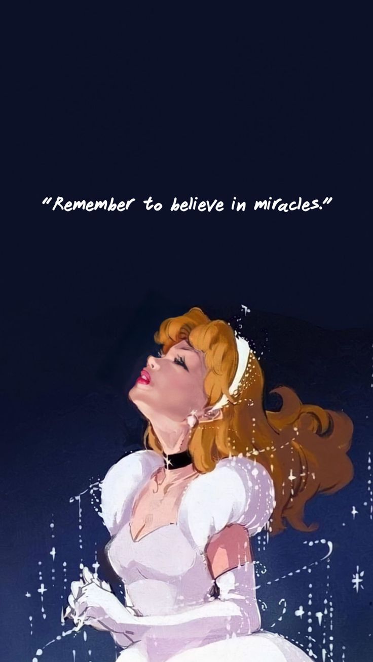 a drawing of a woman in a white dress with words above her head that says, remember to believe in miracles