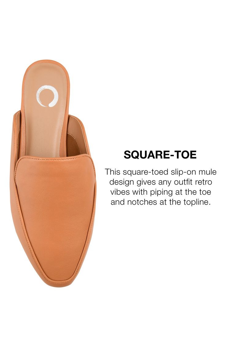 Slip on the Akza to give any outfit retro vibes. A backless version of a classic loafer, this easy-wear mule features a notched topline, stitched piping, and tiny stacked heel for sophisticated style with everyday comfort. Sizing: M=standard width 1" heel Square apron toe Slip-on style Open counter Padded footbed Low block heel Manmade upper/sole Imported Casual Synthetic Mules For Work, Trendy Brown Slip-on Mules, Trendy Synthetic Slip-ons For Fall, Summer Workwear Flat Slip-ons, Casual Closed Toe Mules For Work, Flat Mules For Workwear In Fall, Classic Brown Summer Loafers, Trendy Closed Toe Mules For Work, Chic Everyday Loafers For Fall