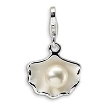 Amore La Vita Sterling Silver Enameled Shell FW Cultured Pearl Charm hide-image Oyster With Pearl, Oyster Pearl, Nautical Jewelry, Cultured Pearl Necklace, Pearl Pendant Necklace, Pearl Charms, Fine Jewelry Gift, Silver Enamel, Cultured Pearls