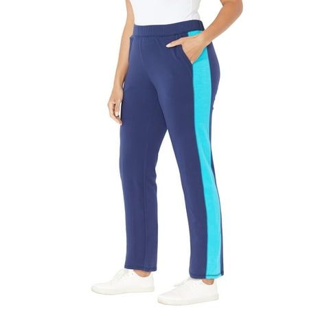 Catherines Women's Plus Size French Terry Active Pant .Because activewear is everyday wear, you'll reach for this soft comfy pant again and again. Made to match our French Terry Active Jacket, this super-soft pant has mesh racer stripes for a leg-lengthening, sporty look. FABRIC: Super-soft and comfortable French Terry knit with all the stretch and ease you need for comfort on-the-go. FIT: Relaxed silhouette. Flat covered elastic waistband. Sits at natural wait. Pockets. Straight leg. Easy pull- Elastic Waist Jeans, Active Jacket, Soft Pants, Comfy Pants, Plus Size Activewear, Plus Size Pants, Blue Outfit, Sporty Look, Fashion Tops