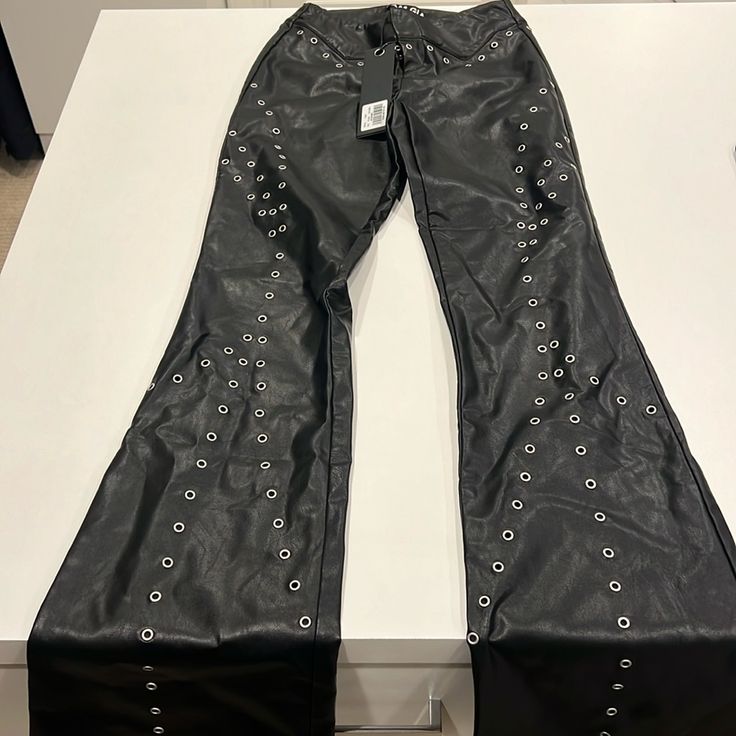 Nwt Black Vegan Leather Pants Fitted Leather Club Pants, Flared Leather Pants, Leather Flare Pants, I Am Gia Pants, Cowboy Pants, Vegan Leather Pants, Black Leather Pants, I Am Gia, Studded Belt